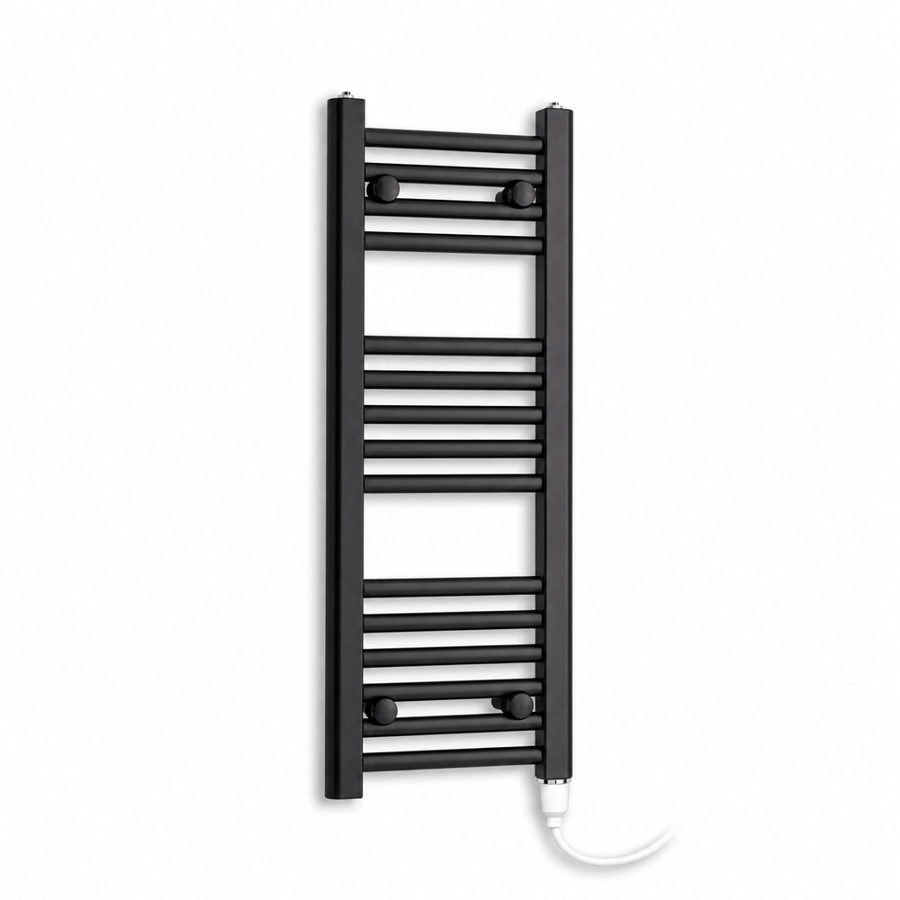 250mm wide 800mm high black towel radiator — standard heating element