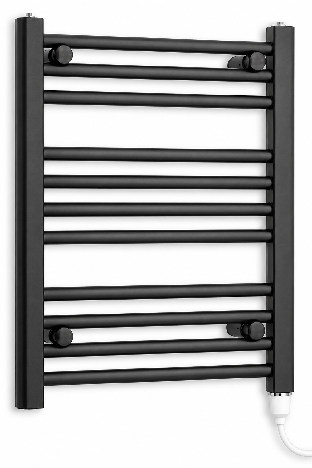 450mm wide 600mm high black electric towel radiator — standard heating kit