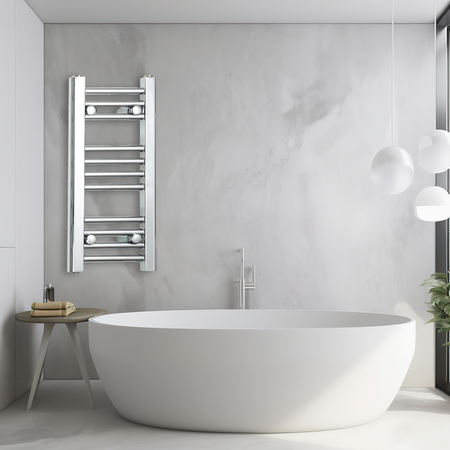 300m wide 600mm High Flat Chrome Towel Rail Radiator