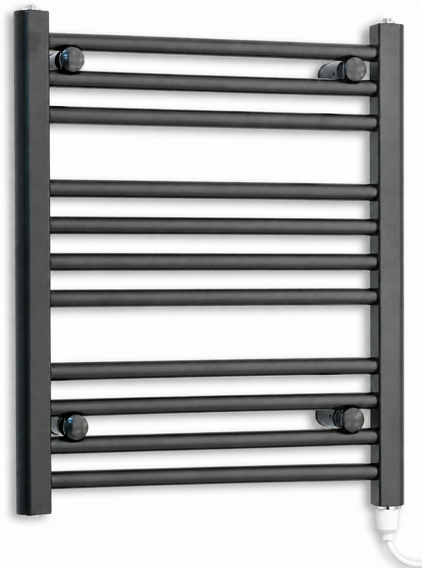 700mm wide 600mm high black electric towel radiator — standard heating kit