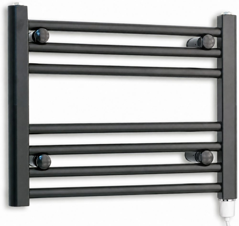 750mm wide 400mm high black electric towel radiator — standard heating kit