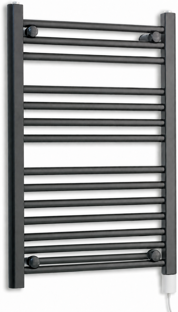 800mm wide 800mm high black electric towel radiator — standard heating kit