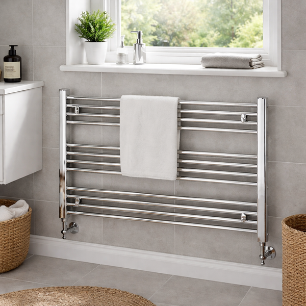 1000mm Wide 600mm High Flat Chrome Heated Towel Rail Radiator