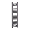 Matt black heated towel rail radiator on a white background