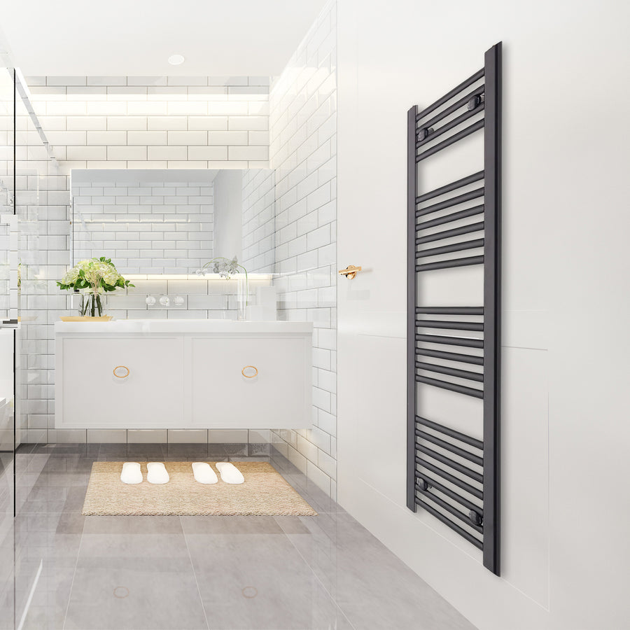 200mm Wide 1200mm High Black Heated Towel Rail Radiator