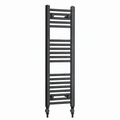 Full 200mm wide 1000mm high black towel radiator fitted with straight inline valves, knobs at a slight angle