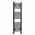Full 200mm wide 1000mm high matt black towel radiator fitted with black angled valves