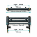 Diagram showing a 200mm wide towel radiator with 150mm pipe centres — radiator body reference; electric kit images pending