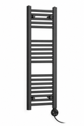 200mm wide 1000mm high black towel radiator — round thermostatic element