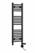 200mm wide 1000mm high black towel radiator — dual fuel round thermostatic element