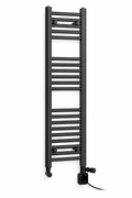 200mm wide 1000mm high black towel radiator — dual fuel digital thermostatic element