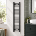 200mm wide 1200mm high black towel radiator — bathroom lifestyle with standard element