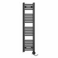 200mm wide 1200mm high black towel radiator — round thermostatic element