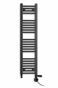 200mm wide 1200mm high black towel radiator — dual fuel round thermostatic element