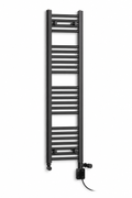 200mm wide 1200mm high black towel radiator — dual fuel digital thermostatic element