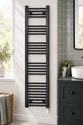 200mm wide 1400mm high black towel radiator — bathroom lifestyle with standard element