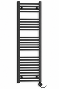 200mm wide 1400mm high black towel radiator — round thermostatic element