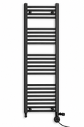 200mm wide 1400mm high black towel radiator — dual fuel round thermostatic element