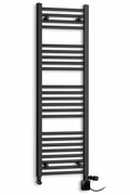 200mm wide 1400mm high black towel radiator — dual fuel digital thermostatic element