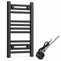 200mm wide 600mm high black towel radiator with round thermostatic heating element
