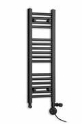 200mm wide 800mm high black towel radiator — dual fuel round thermostatic element