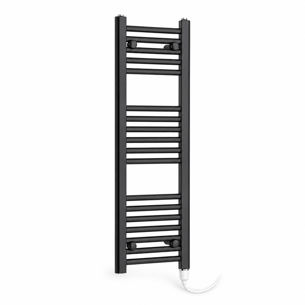250mm wide 1000mm high black towel radiator — standard heating element