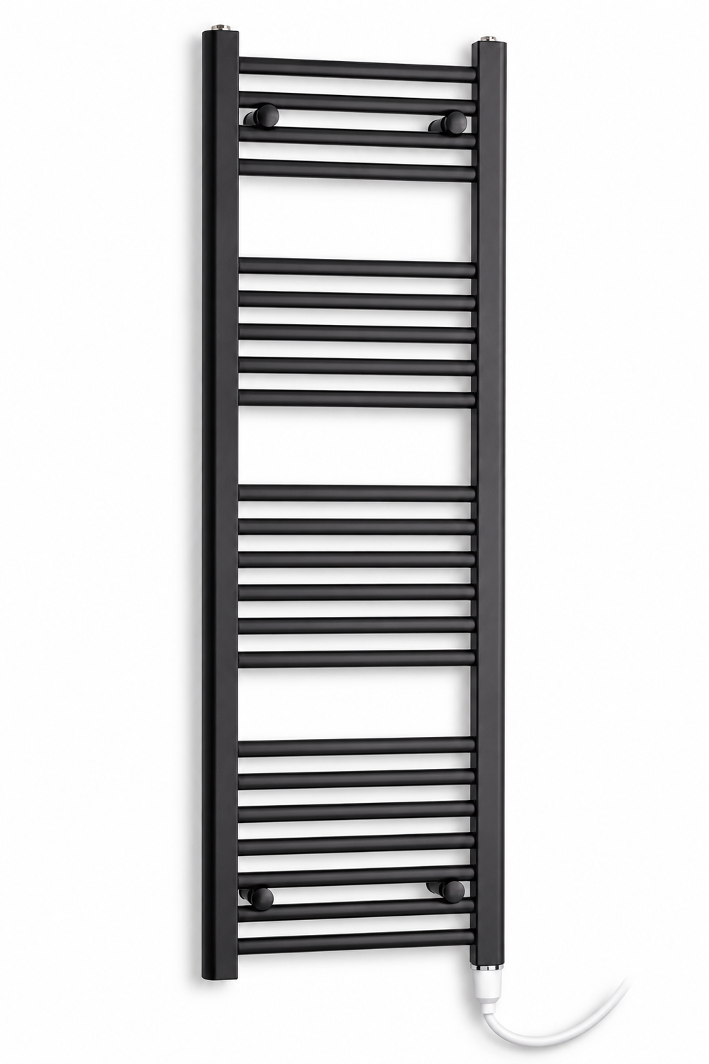 250mm wide 1400mm high black towel radiator — standard heating element