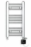 250mm wide 600mm high chrome towel radiator with dual digital heating kit