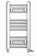 250mm wide 600mm high chrome towel radiator with dual standard heating kit