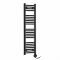 300mm wide 1200mm high black towel radiator — round thermostatic element