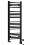 300mm wide 1400mm high black towel radiator — dual fuel round thermostatic element