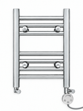 300mm wide 400mm high chrome electric towel radiator – dual round heating kit