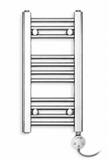 300mm wide 600mm high chrome electric towel radiator – round heating kit