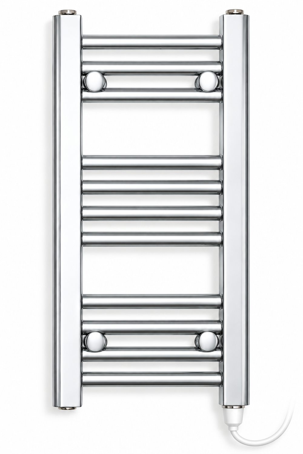 300mm wide 600mm high chrome electric towel radiator – standard heating kit