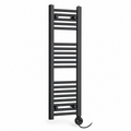 350mm wide 1000mm high black towel radiator — round thermostatic element