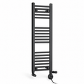 350mm wide 1000mm high black towel radiator — dual fuel round thermostatic element