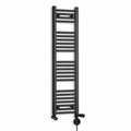 350mm wide 1200mm high black towel radiator — dual fuel round thermostatic element