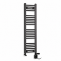350mm wide 1200mm high black towel radiator — dual fuel digital thermostatic element