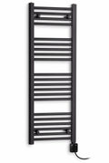 350mm wide 1400mm high black towel radiator — digital thermostatic element