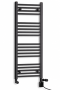 350mm wide 1400mm high black towel radiator — dual fuel digital thermostatic element