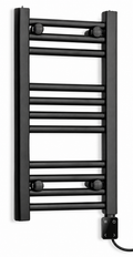 350mm wide 600mm high black towel radiator — digital thermostatic element