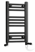 350mm wide 600mm high black towel radiator — dual fuel standard element