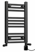 350mm wide 600mm high black towel radiator — dual fuel digital thermostatic element
