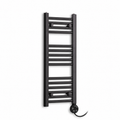 350mm wide 800mm high black towel radiator — round thermostatic element