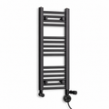 350mm wide 800mm high black towel radiator — dual fuel round thermostatic element