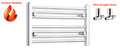 Towel radiator with straight valves and central heating logo on a white background