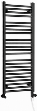 400mm wide 1200mm high black electric towel radiator — dual standard heating kit