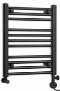 400mm wide 600mm high black electric towel radiator — dual round heating kit
