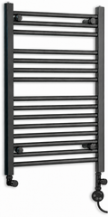 400mm wide 800mm high black electric towel radiator — dual round heating kit