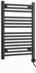 400mm wide 800mm high black electric towel radiator — round heating kit